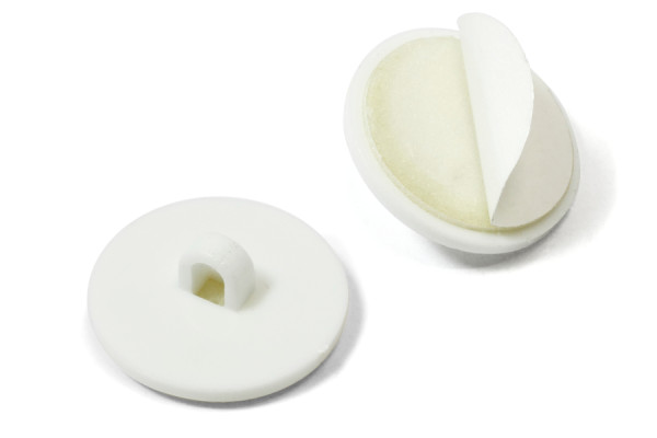 Botones adhesivos con ojete, 20 mm de diámetro, plástico, blanco