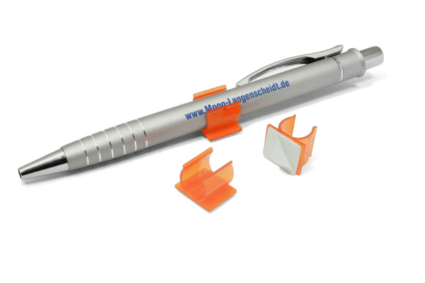 Sujetabolígrafos de plástico, autoadhesivos, naranja