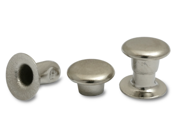 Remaches huecos dobles, cabeza de 6 mm de diámetro, base abierta, niquelados