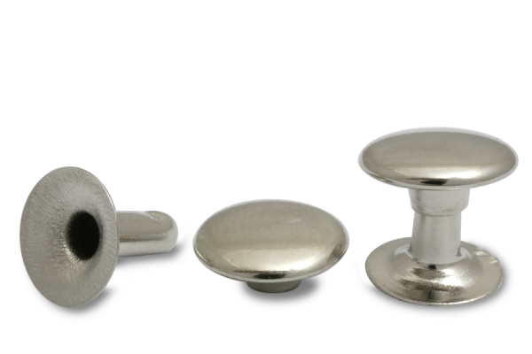 Remaches huecos dobles, cabeza de 9 mm de diámetro, base abierta, niquelados