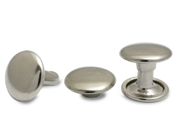 Remaches huecos dobles, cabeza de 9 mm de diámetro, base cerrada, niquelados