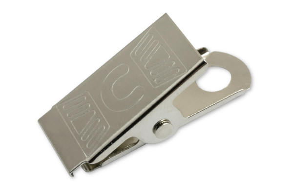 Clips para tarjetas de identificación «Kroko» de metal, con orificio de fijación, niquelados