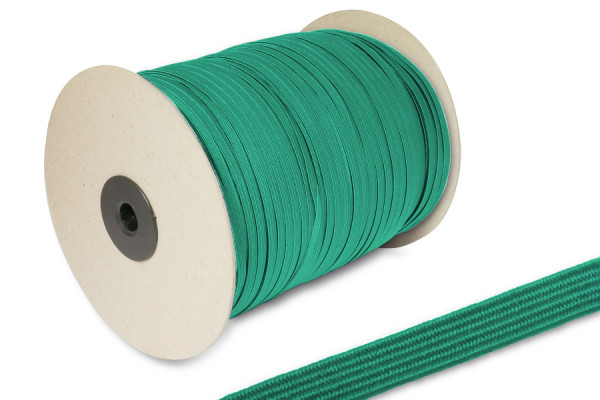 Cordón de goma plano, en rollo de 500 m, verde oscuro
