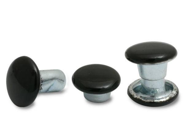 Remaches huecos dobles, cabeza de 6 mm de diámetro, base cerrada, cabezas lacadas en negro